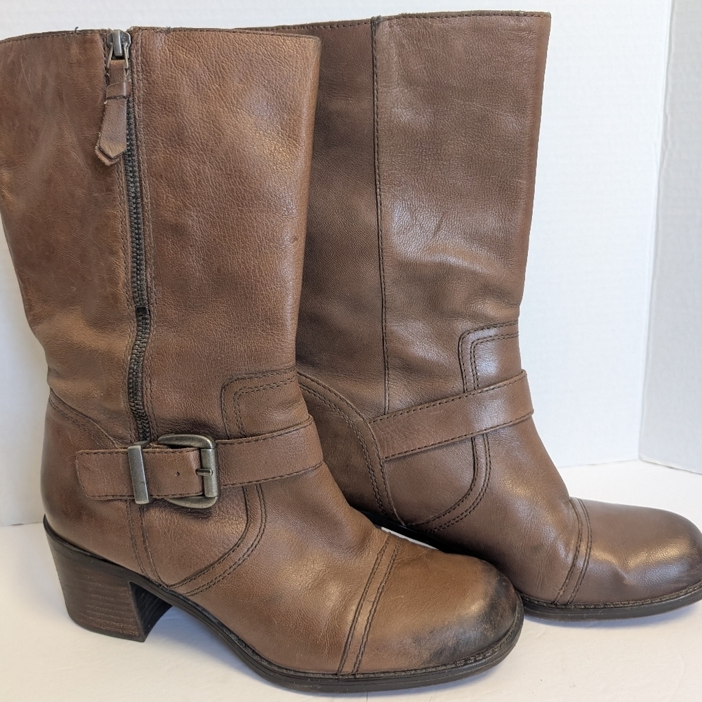 Franco Sarto A-Jelly Boots Brown Moto Zip Half Calf Size 9M